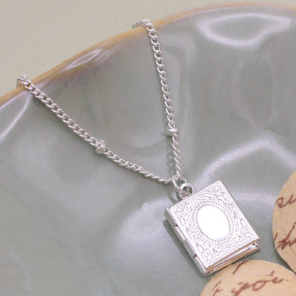 Secret Diary Tiny Silver Book Locket Necklace