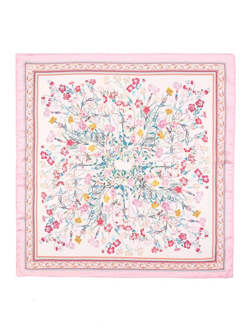 Pink Floral Silk Bandana Scarf