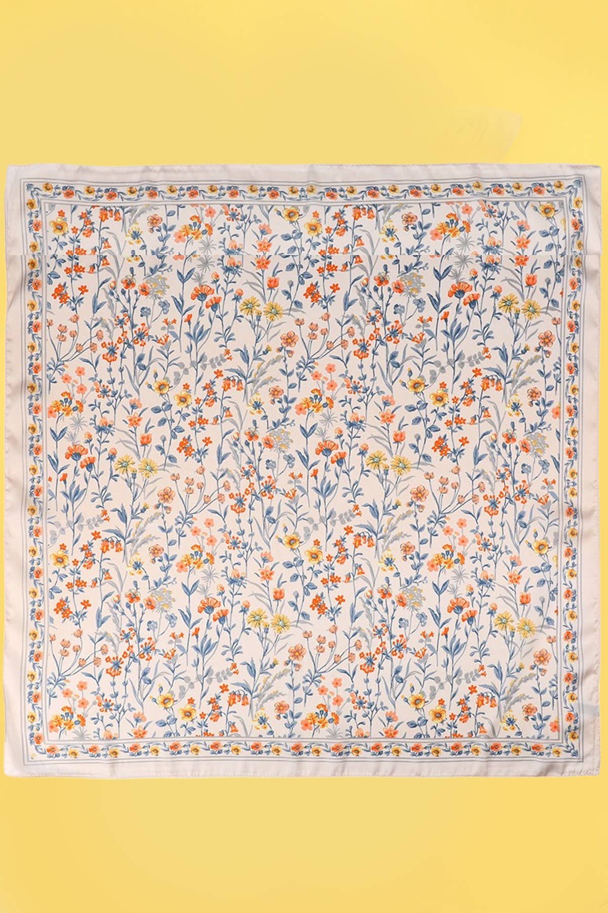 Beige Floral Silk Bandana Scarf