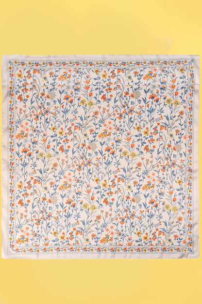 Beige Floral Silk Bandana Scarf