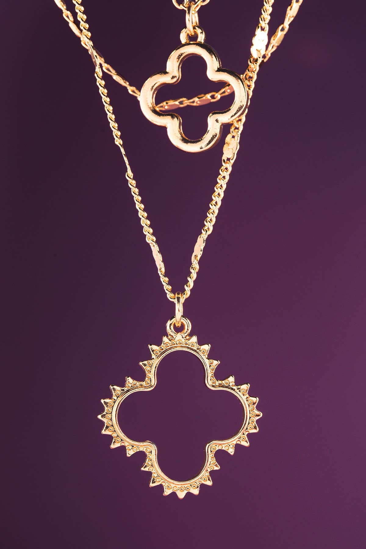 Brass Triple Strand Necklace with Clover Pendant