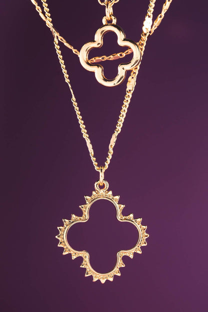 Brass Triple Strand Necklace with Clover Pendant