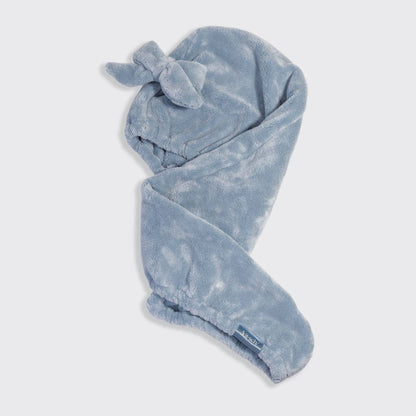 Blue Plush Hair Towel Turban with Bow