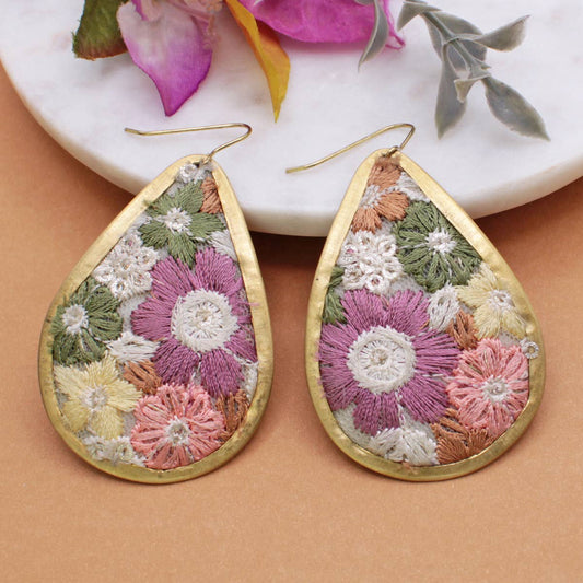 Olive Floral Embroidered Earrings
