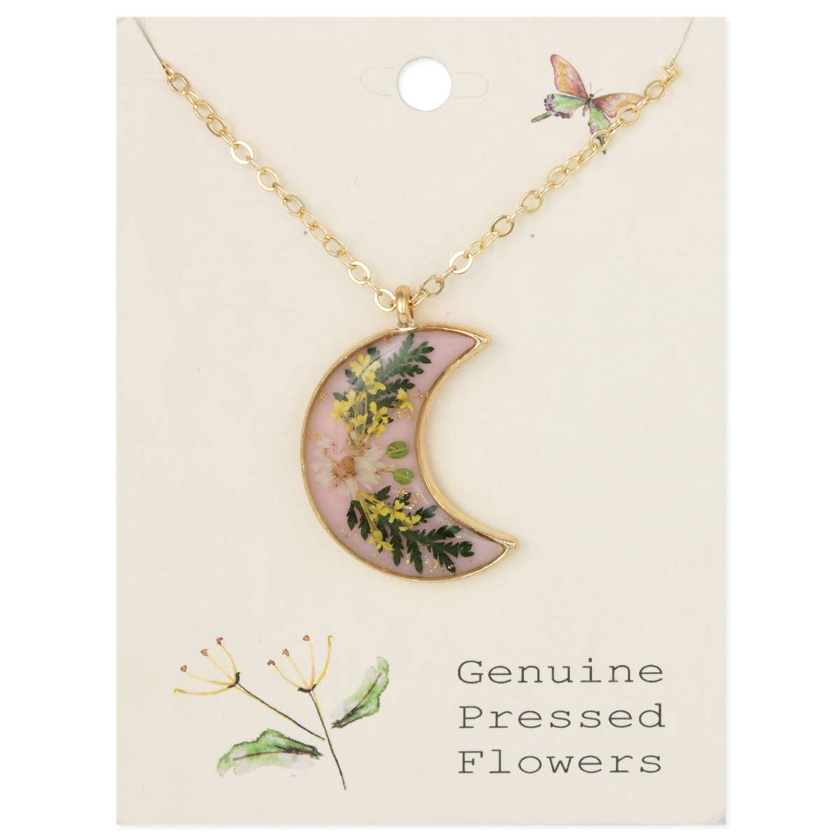 Pink Moon Dried Flower Gold Necklace