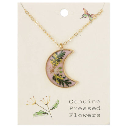 Pink Moon Dried Flower Gold Necklace