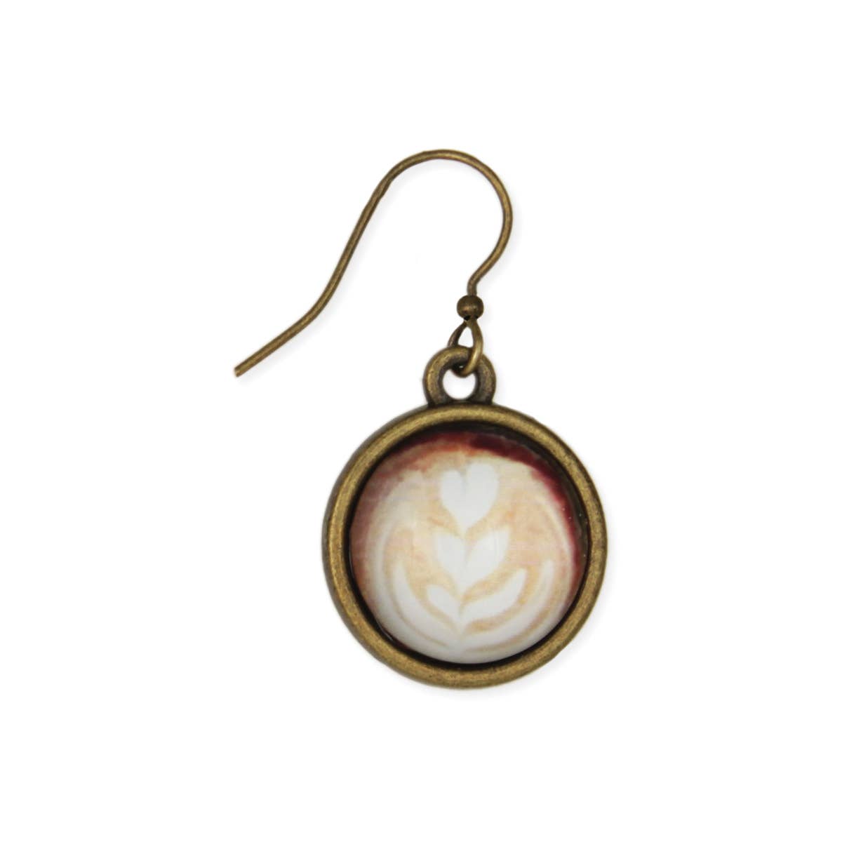 Coffee Time Latte Art Print Gold Earrings