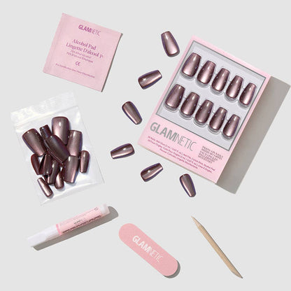 Espresso Glow Press-On Nails | Brown Velvet Medium Coffin