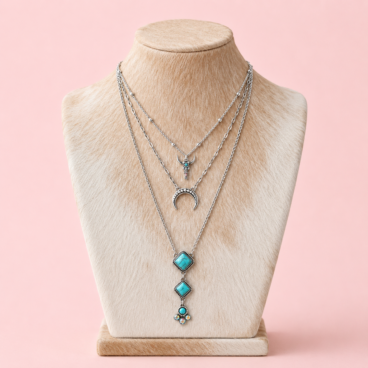 3 Layered Western Turquoise Necklace