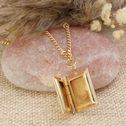 Secret Diary Gold Tiny Book Locket Necklace