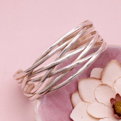 Overlapping Shine Silver Cuff Bracelet