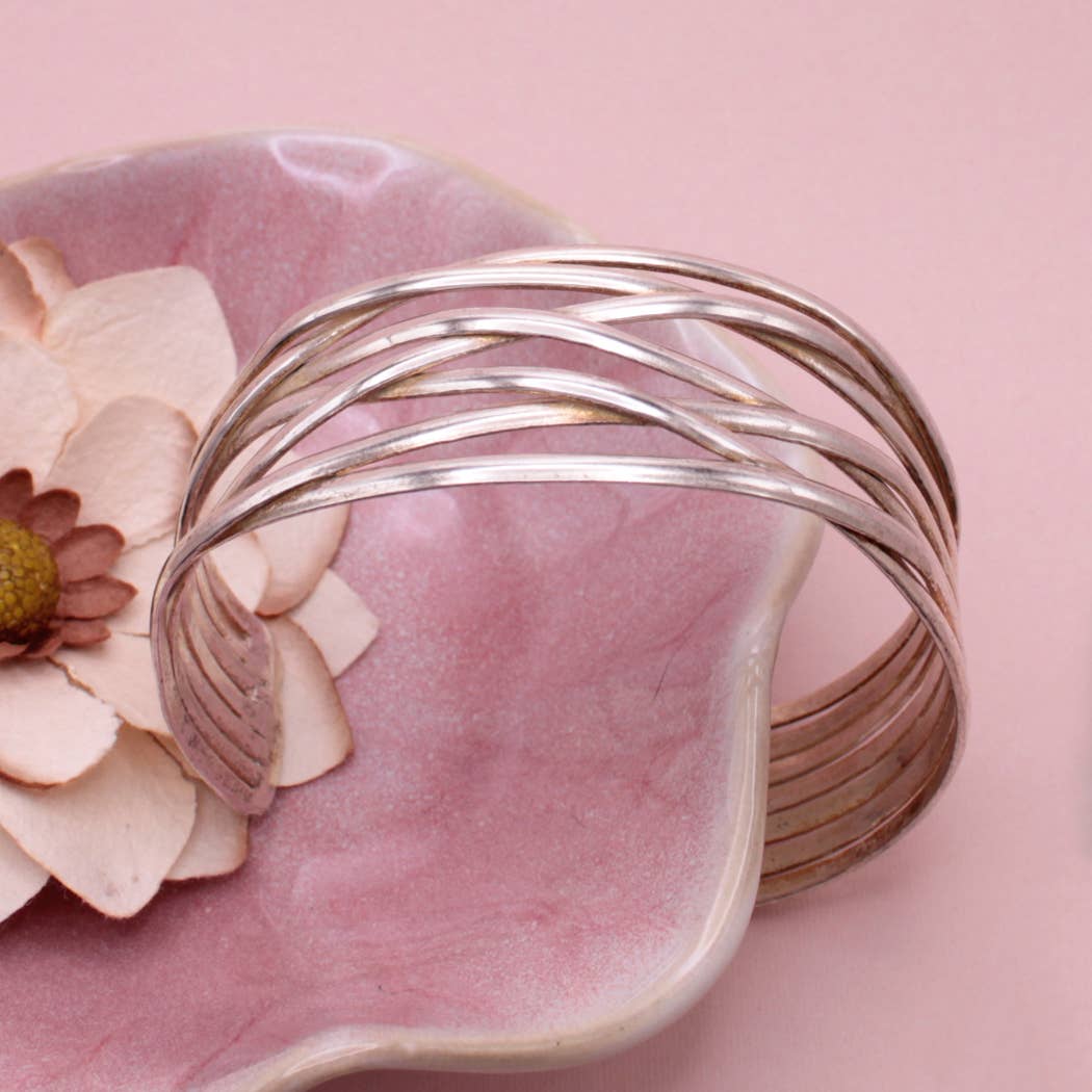 Overlapping Shine Silver Cuff Bracelet