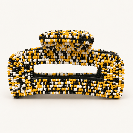 Black & Gold Confetti Beaded Hair Claw