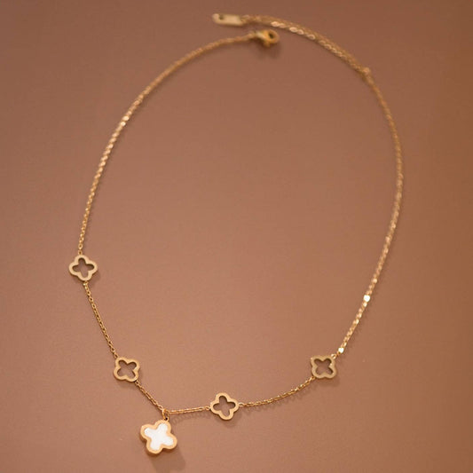 White Quatrefoil Gold Chain Necklace