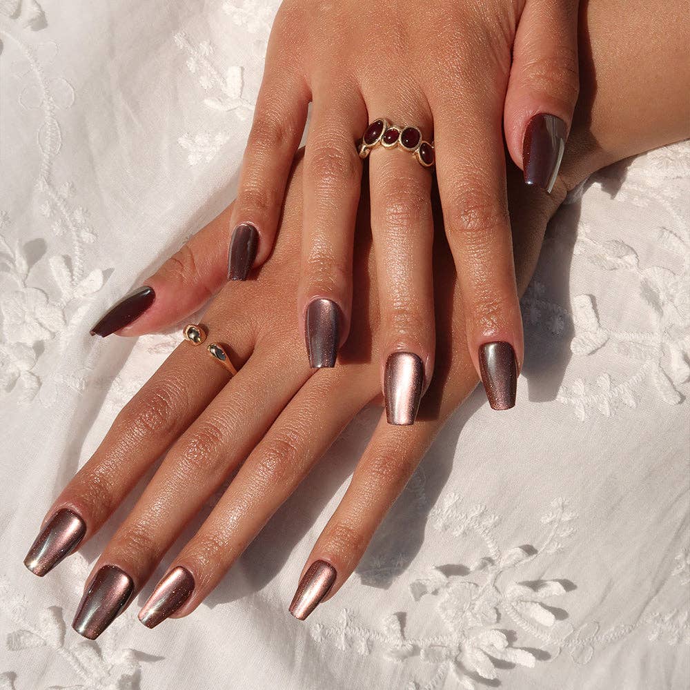 Espresso Glow Press-On Nails | Brown Velvet Medium Coffin