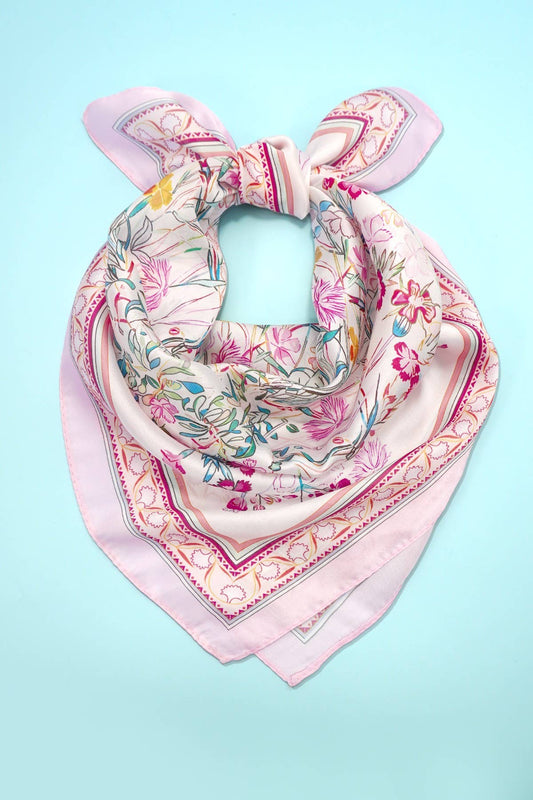 Pink Floral Silk Bandana Scarf