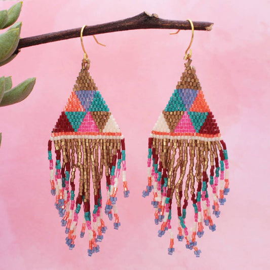 Fringe Beaded Triangle Earrings