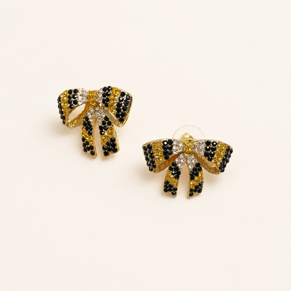 Game Day Black & Gold Bow Earrings