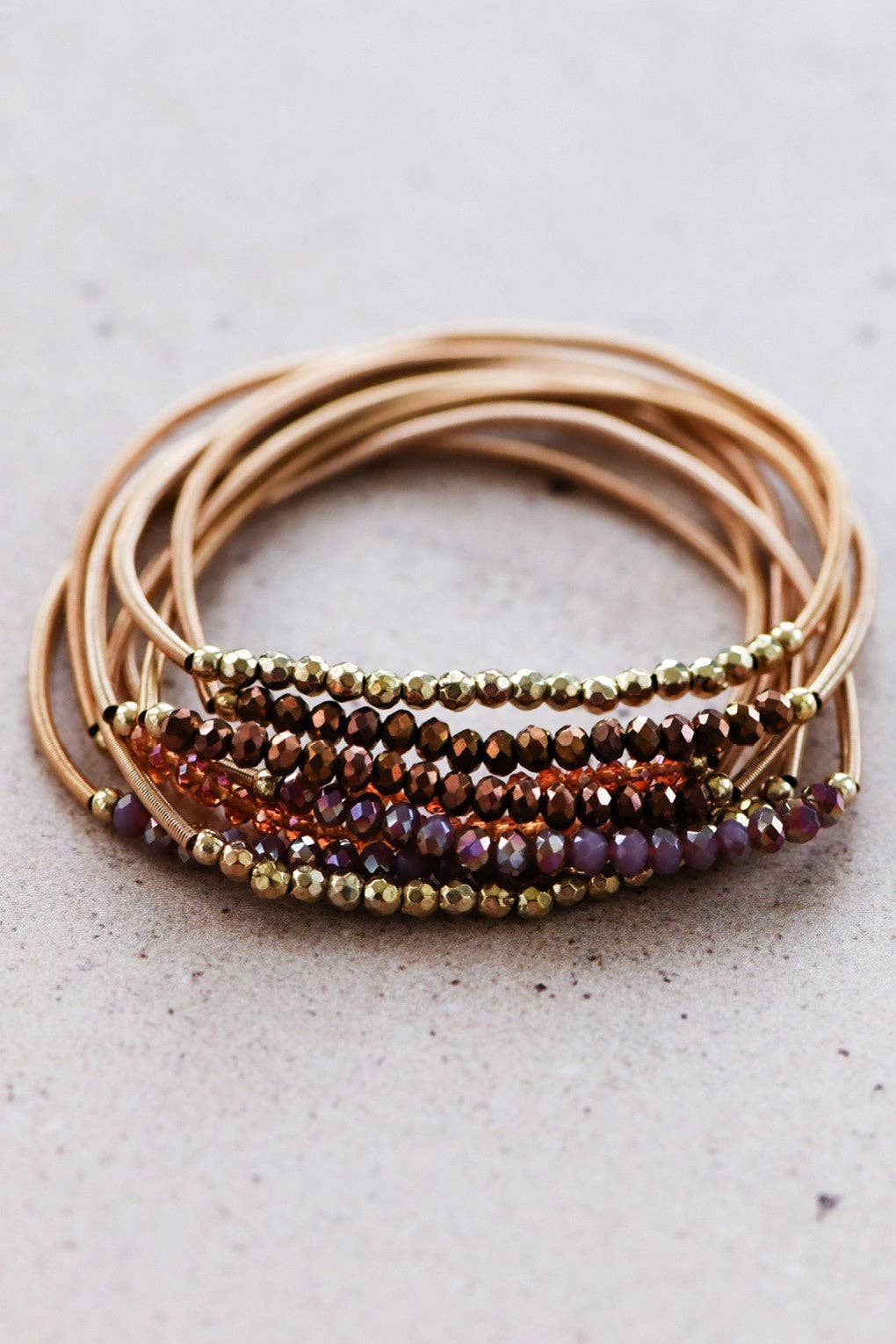 Brown Stone Guitar String Bracelet Stack