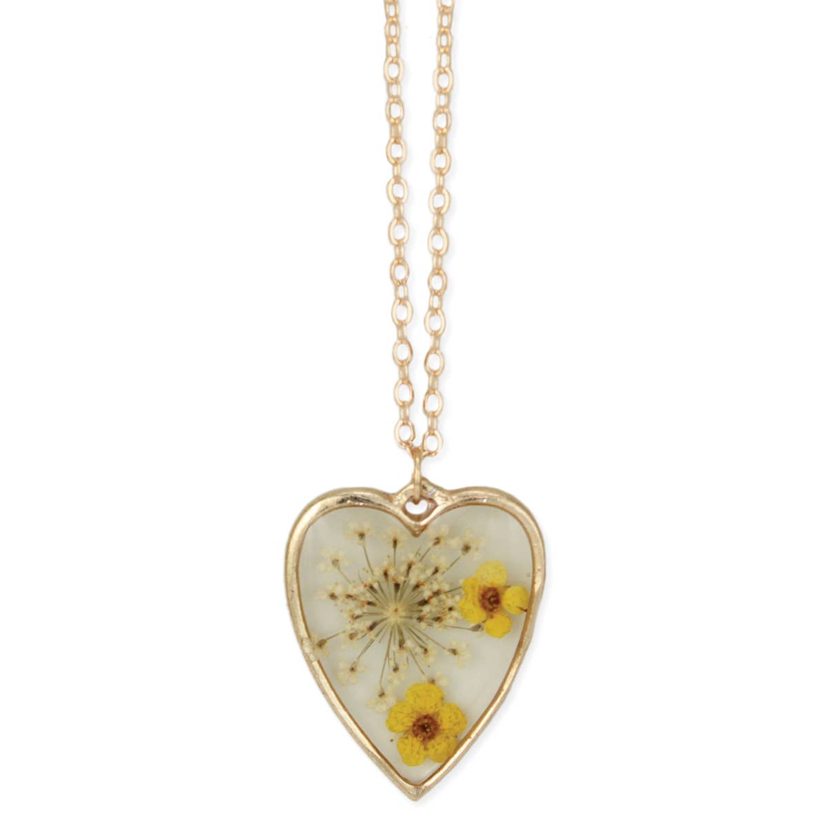 Yellow Dried Flower Gold Heart Necklace