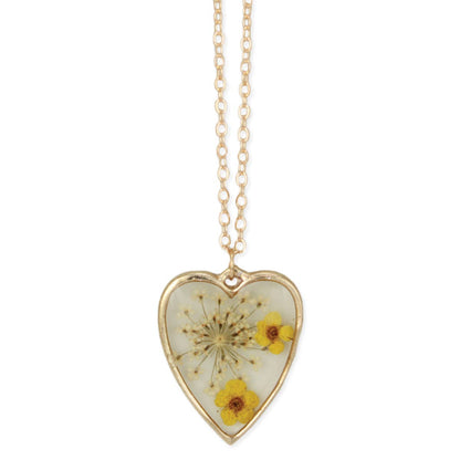 Yellow Dried Flower Gold Heart Necklace