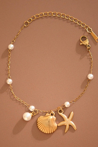 Starfish, Seashell, Pearl Gold Necklace