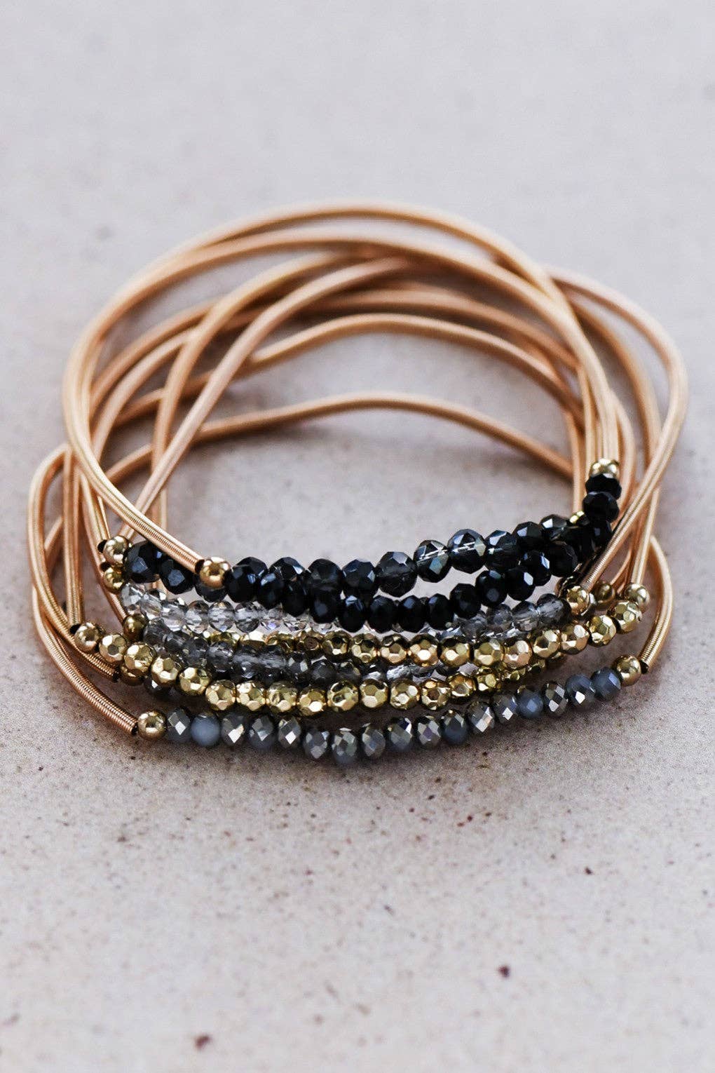 Black Stone Guitar String Bracelet Stack