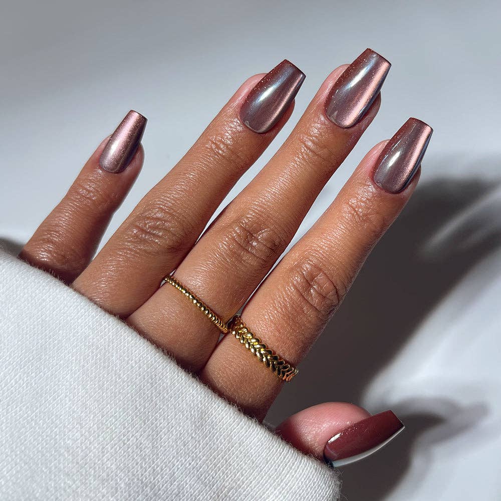 Espresso Glow Press-On Nails | Brown Velvet Medium Coffin