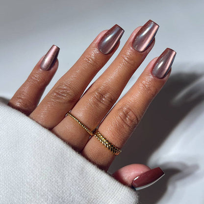 Espresso Glow Press-On Nails | Brown Velvet Medium Coffin