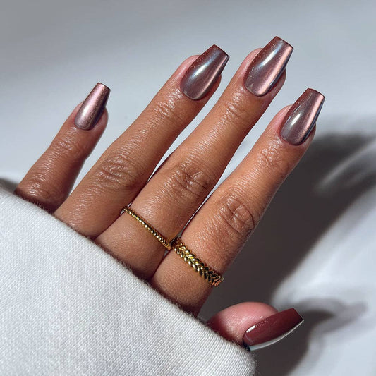 Espresso Glow Press-On Nails | Brown Velvet Medium Coffin