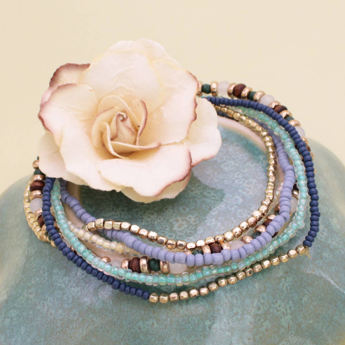 Cream Blue Green Bracelets Set