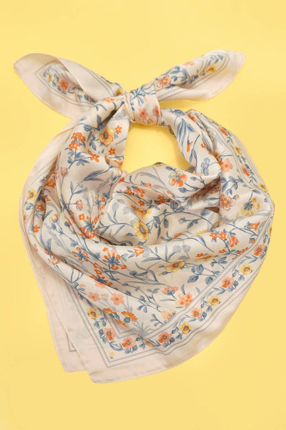 Beige Floral Silk Bandana Scarf