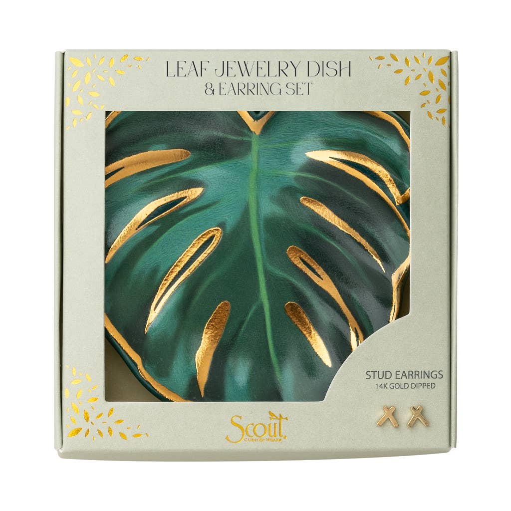 Leaf Jewelry Dish & Stud Earring Set