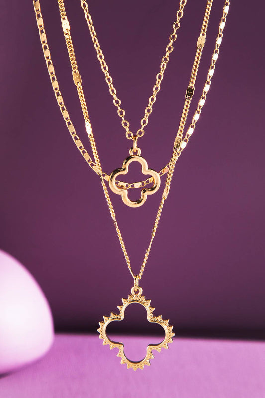 Brass Triple Strand Necklace with Clover Pendant