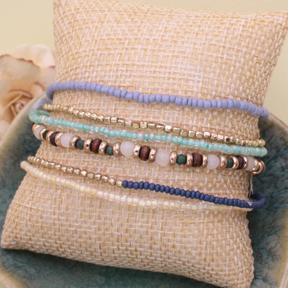 Cream Blue Green Bracelets Set