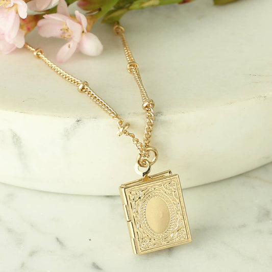 Secret Diary Gold Tiny Book Locket Necklace