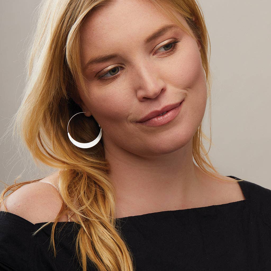 Silver Crescent Hoop Earring